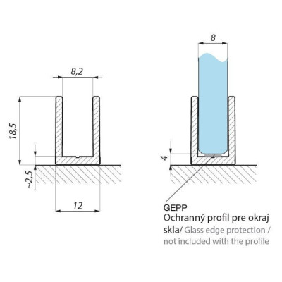 FIXSG08-2300AX - U Profil na sklo FIXSG08-2300AX - U Profil na sklo