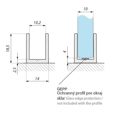 FIXSG10-2300PC - U Profil na sklo FIXSG10-2300PC - U Profil na sklo