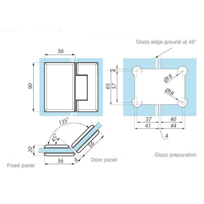 GX990.3SC - Závěs pro sklo - sklo 135° GX990.3SC - Závěs pro sklo - sklo 135°