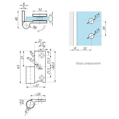 TGHS90LH PC - Záves ľavý 90° TGHS90LH PC - Záves ľavý 90°