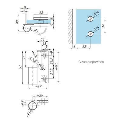 TGHU90LH PBC - Zdvíhaný záves ľavý 90° TGHU90LH PBC - Zdvíhaný záves ľavý 90°