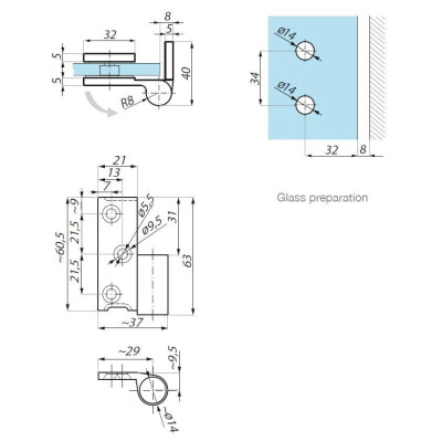 TGHS90RH SC - Záves pravý 90° TGHS90RH SC - Záves pravý 90°
