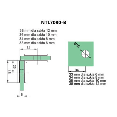 NTL7090-B - Úchyt sklo - sklo 90°
