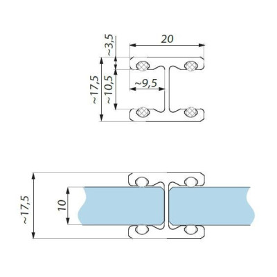 FIXH10-SET3000AX - Spojovací profil "H" sklo - sklo 180°