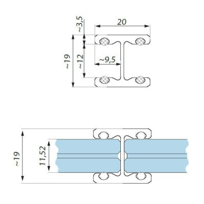 FIXH11-SET3000NA - Spojovací profil "H" sklo - sklo 180° FIXH11-SET3000NA - Spojovací profil "H" sklo - sklo 180°