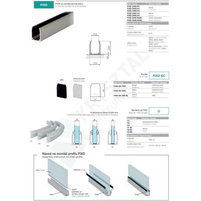 FIXD-2300NABL - U Profil na sklo FIXD-2300NABL - U Profil na sklo
